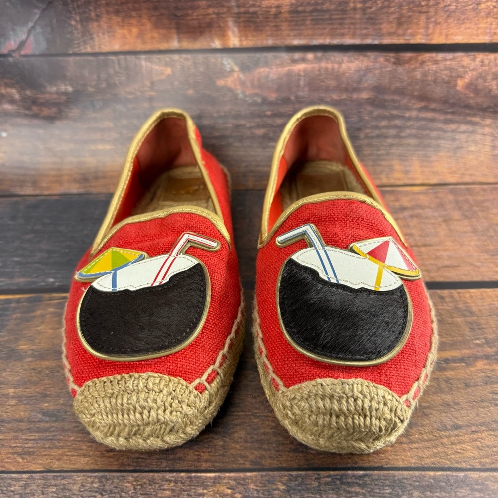 Tory Burch 'Coco' Canvas Flats Red Orange Size 5